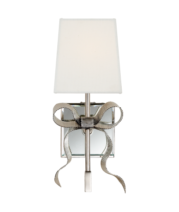 Ellery Gros-Grain Bow Small Wall Lamp Cream Linen/Nickel pas cheres