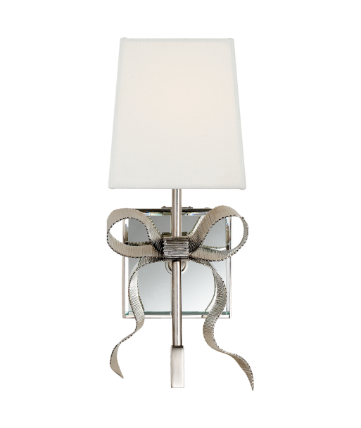 Ellery Gros-Grain Bow Small Wall Lamp Cream Linen/Nickel pas cheres