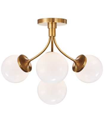 Prescott Medium Ceiling Light Brass White Glass Economisez 