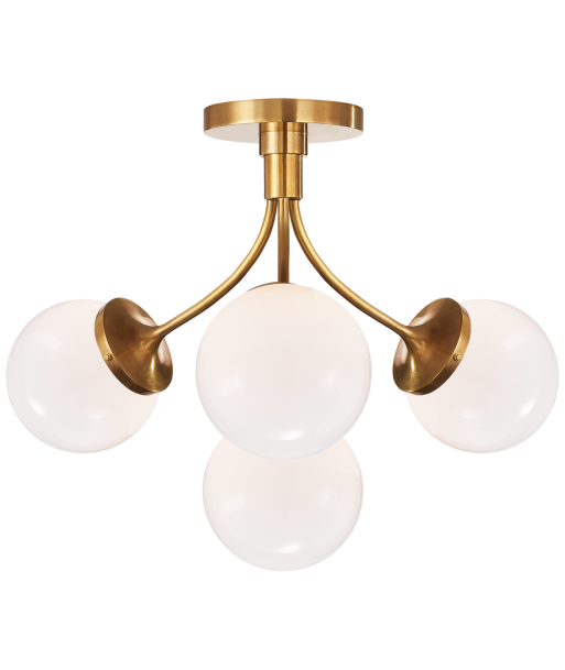 Prescott Medium Ceiling Light Brass White Glass Economisez 