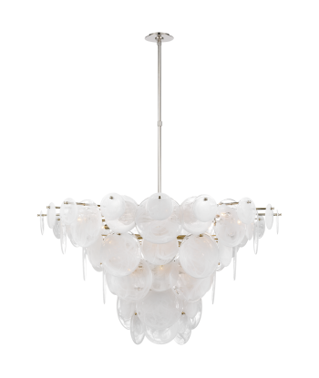 Extra Large Loire Chandelier Nickel White Ribbed Glass pas cher 