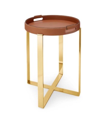 Petite table Wyatt Cuir et Laiton Brun/Or JUSQU'A -70%! 