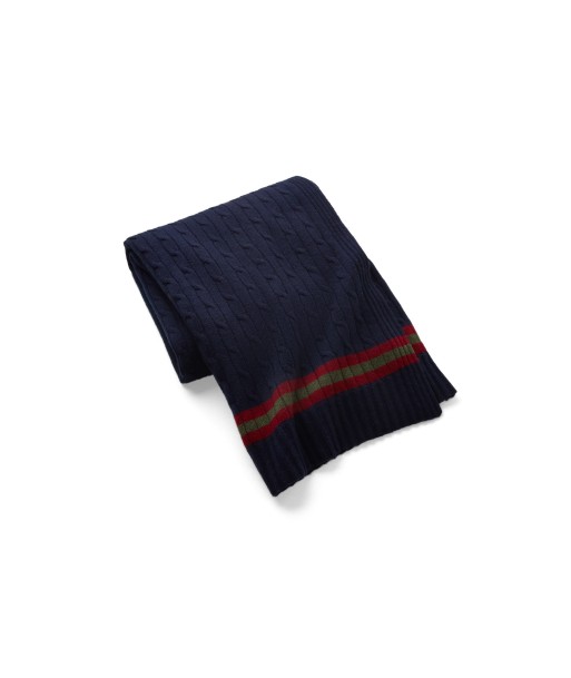 Plaid Cable Cricket en cachemire Navy/Bordeaux la colonne vertébrale