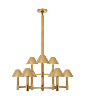 Barrett Medium Brass Chandelier with Brass Lampshade est présent 